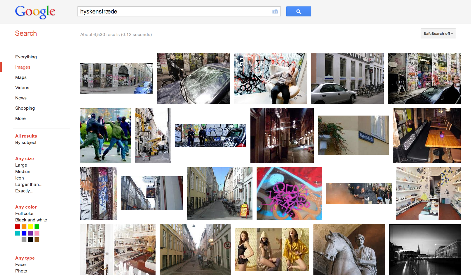Google image search for Hyskenstræde, April 2012
