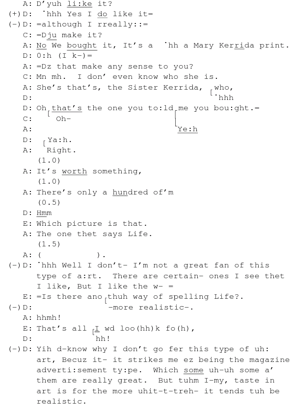 An extract of a conversation from Pomerantz's 1984 paper on conversational assessment image